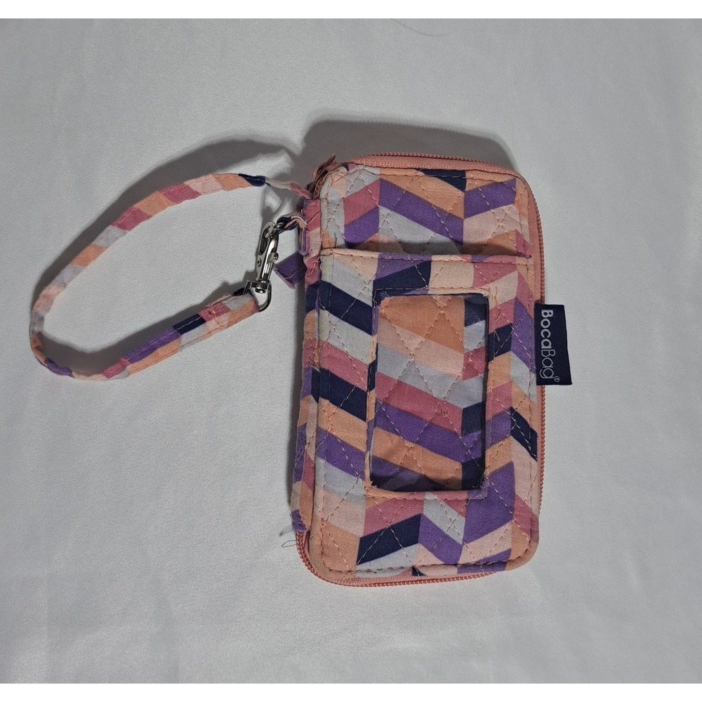 BocaBag Wristlet Zippered‎ Phone Case Wallet Pink Purple Orange Chevron